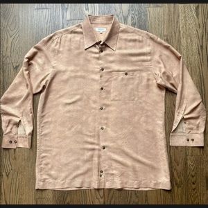 Allora Italy Mens Long Sleeve Button Down Shirt Size XL Gold Textured Geometric